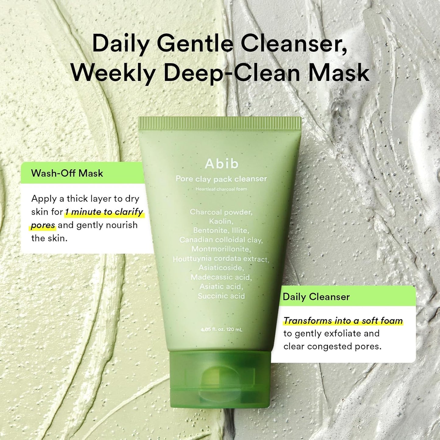 ABIB Pore Clay Pack Cleanser Heartleaf Charcoal Foam [120ml]