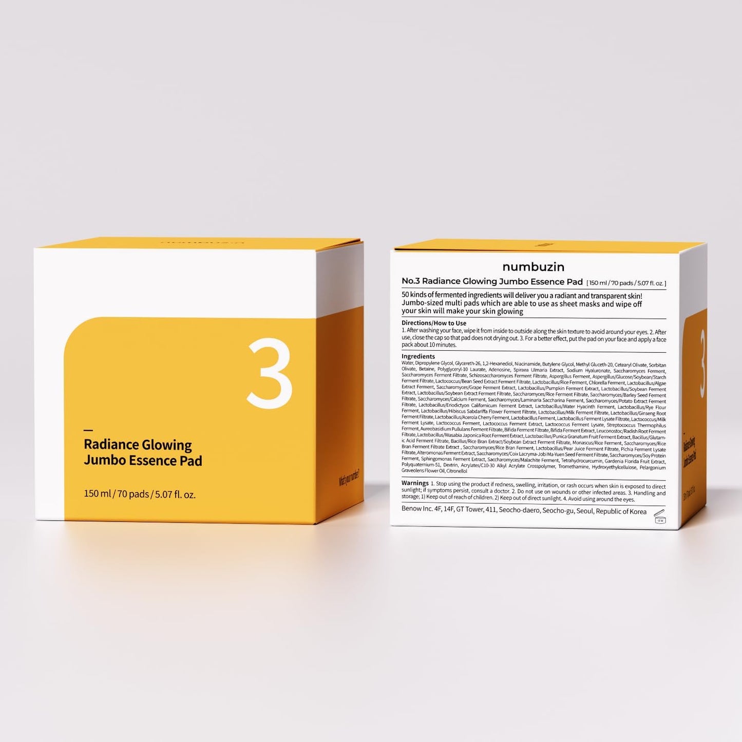 Numbuzin No. 3 Radiance Glowing Jumbo Essence Pad x70