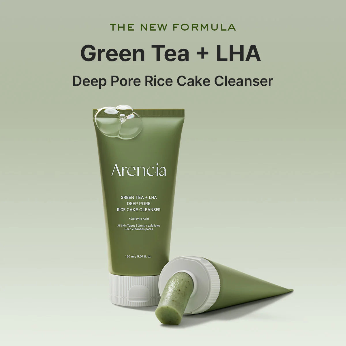 Arencia Green Tea + LHA Deep Pore Rice Cake Cleanser 150ml