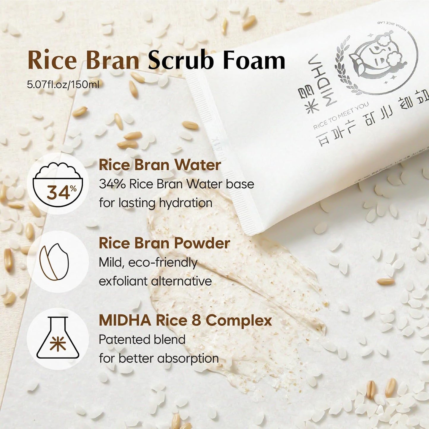 Midha Rice Bran Scrub Foam 150ml