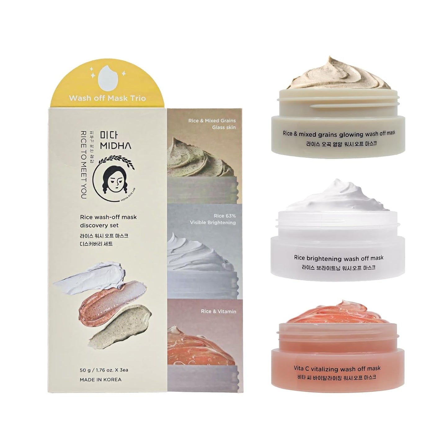 MIDHA Rice Wash Off Mask Discovery (Set 3 x 50g)